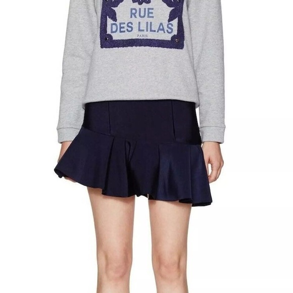 Maje Navy Blue Scuba Knit Asymmetrical Ruffle Mini Skirt EU 34/US 0 (XS) - Picture 1 of 6